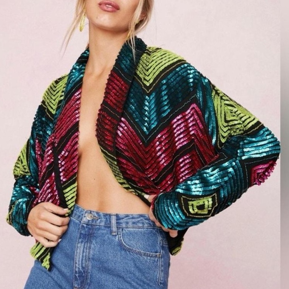 Nasty Gal Black Blazer Jacket with Sequins